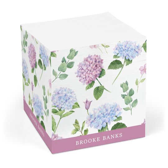 Scattered Hydrangea Blooms Sticky Memo Cube